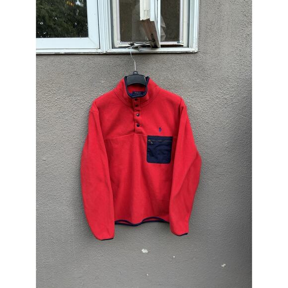 Polo Ralph Lauren Fleece Mock Neck Sweater Size Medium Red - Picture 2 of 11